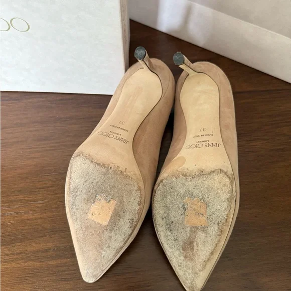 Jimmy Choo Beige Suede Heels - Picture 5 of 10